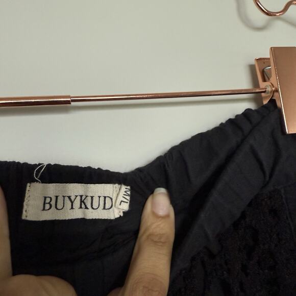 BUYKUD Pants Womens Size M/L Black Crochet Knit Wide Leg Boho Hippie Festival - Picture 4 of 7